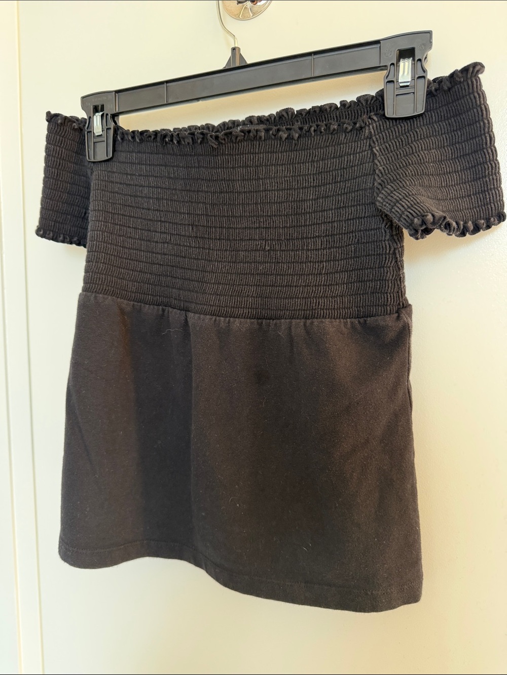 Moda International Black Off-Shoulder Smocked Short Sleeve Top